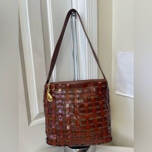 Sharif Brown Woven Leather Shoulder Bag EUC